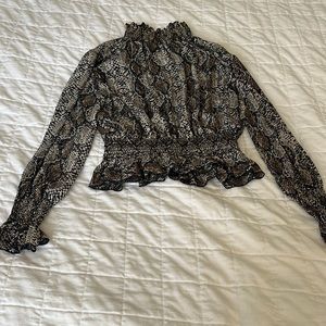 Snake Print Neck Flaired Blouse